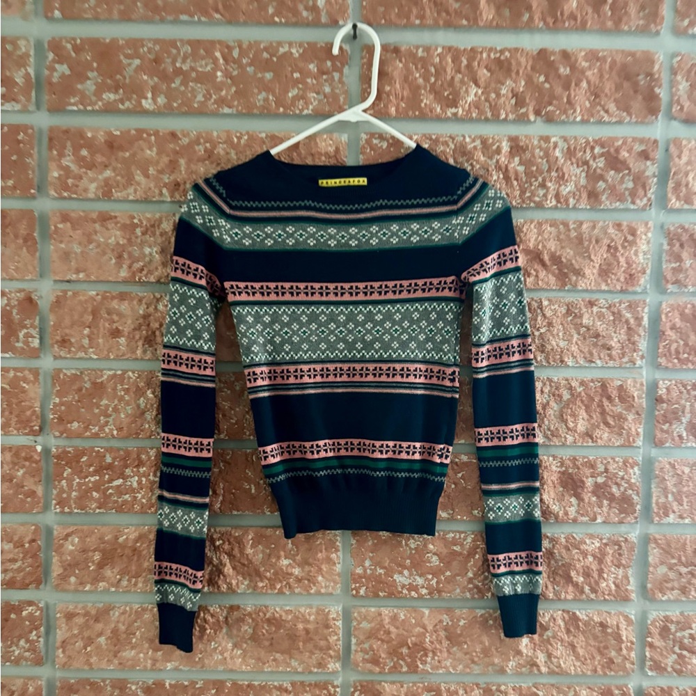 Prince & Fox Navy and Pink Patterned Sweater